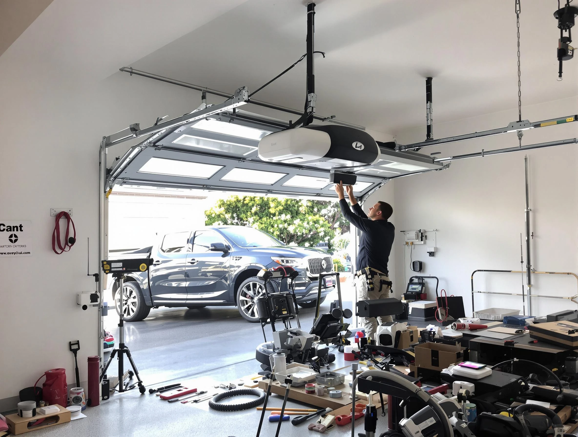 North Plainfield Garage Door Repair specialist installing smart garage door opener system in North Plainfield home